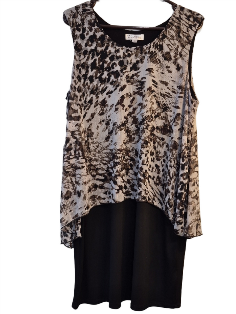 Tradition Brown, Cream And Black Leopard Print Sleeveless Layered Dress